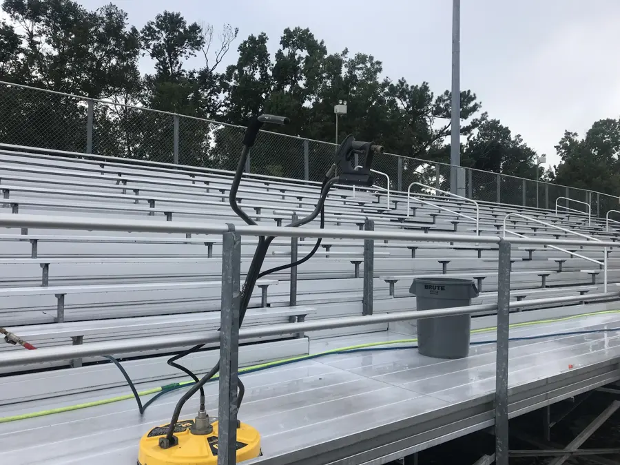 Bleachers being cleaned